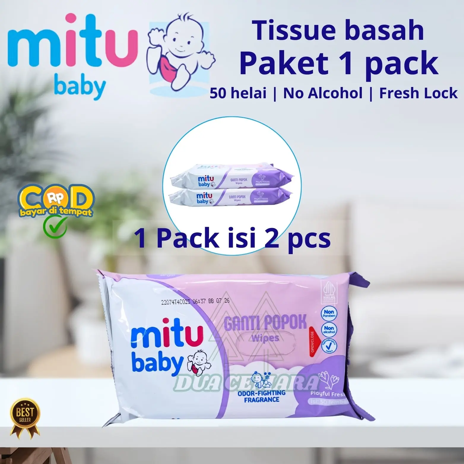 PAKET 1 pack isi 2 Tisu Mitu Baby 50 Sheets / Tisu Basah