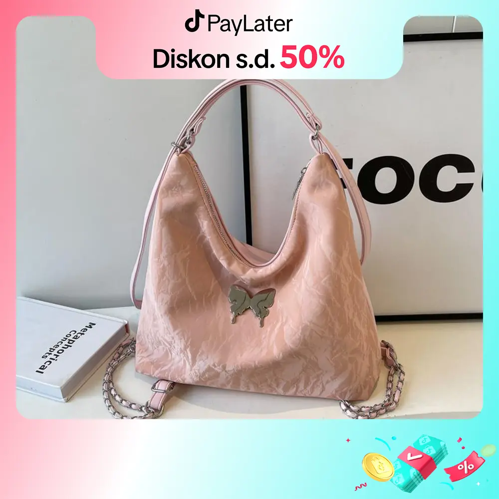 Fashion Shoulder Bag Pola Kupu-kupu Tas Bahu Wanita Tekstur Pola Gletser Tas Ransel Kasual Backpack