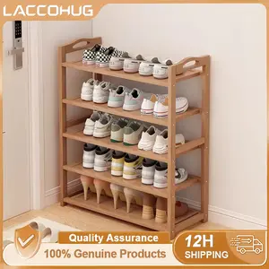 LACCOHUG Rak Sepatu Susun Kayu Rak Bamboo Penyelenggara Rak Sandal Rak Sepatu Medan Rak Penyimpanan Lemari Sepatu Multifungsi Rak Sepatu Minimalis Serbaguna Aesthetic Rumah Lemari Sepatu