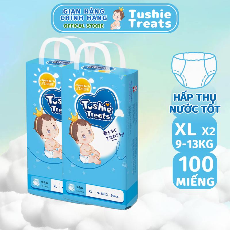  【QUẦN XL-100 miếng Tã quần Tushie Treats siêu mỏng siêu mềm siêu thấm hút sử dụng công nghệ ôm sát chống tràn thông minh 