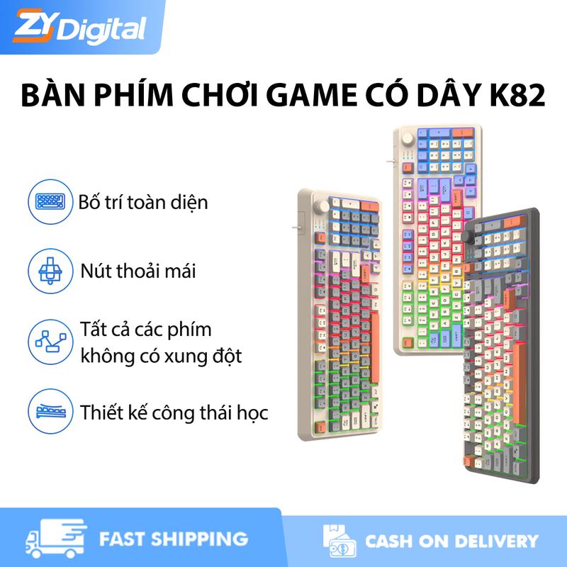 Bàn phím có dây, ZYDigital K82, 7 màu LED RGB đẹp, gõ cực kỳ mượt mà, thích hợp để chơi game, văn phòng và phim ảnh, phím đánh máy mượt mà