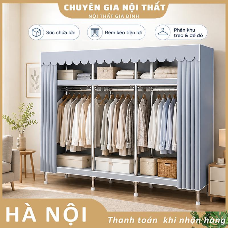 Tủ quần áo vải 1-3 ngăn dành cho gia đình nhỏ, Tủ Vải Đựng Quần Áo Khung Kim…