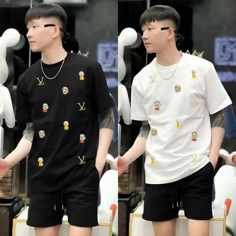 Set Bộ Áo Thêu Phối Quần Thun Vải Xịn Phong cách boy phố chất vải thun mặc mát đồ bộ nam mặc hè mát mẻ thấm hút mồ hôi tốt mặc thoải mái