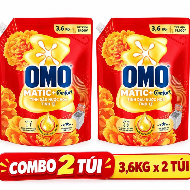 OMO Matic Pure - Combo 2 Túi 3,6KG Hương Hoa Tinh Dầu Thơm Giúp Quần Áo Thơm Mát Bảo Vệ Sợi Vải Dễ Dàng Sử Dụng Cho Gia Đình