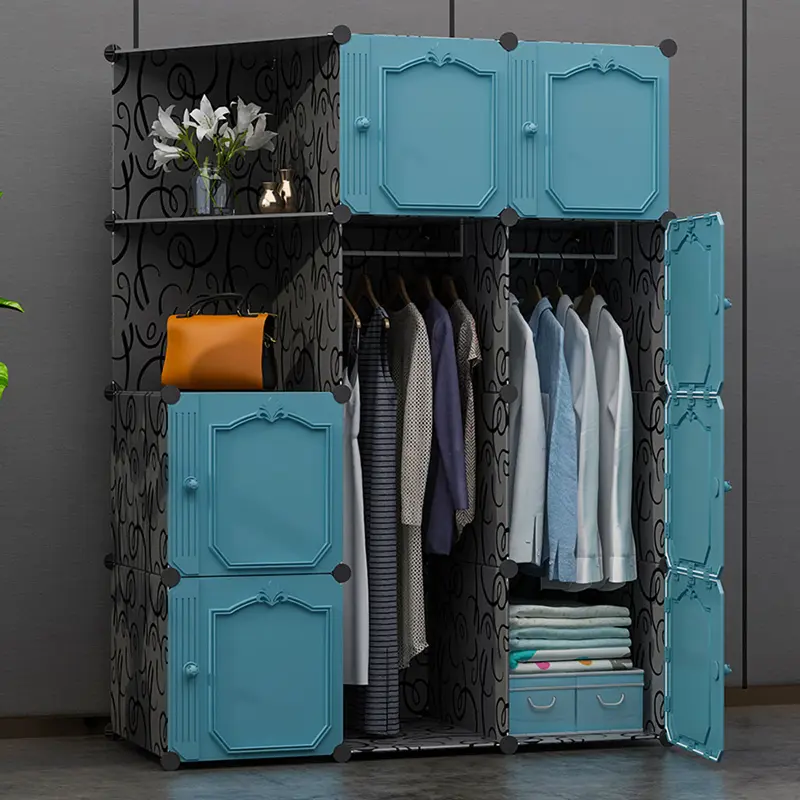 Mes mall Rak furnitur lemari pakaian multifungsi Lemari kain rumah Lemari pakaian dengan rak sepatu Lemari pakaian DIY yang dapat dilepas Tabung baja tahan karat yang diperkuat Penyimpanan multi-lapis Lemari pakaian tahan lembab dan tahan debu Stainless 5