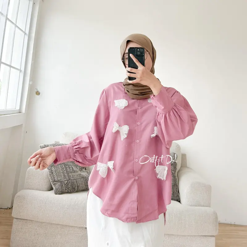 LISA SHIRT - Atasan Kemeja Variasi Pita Model Coquette Kancing Outfit Boutique 8