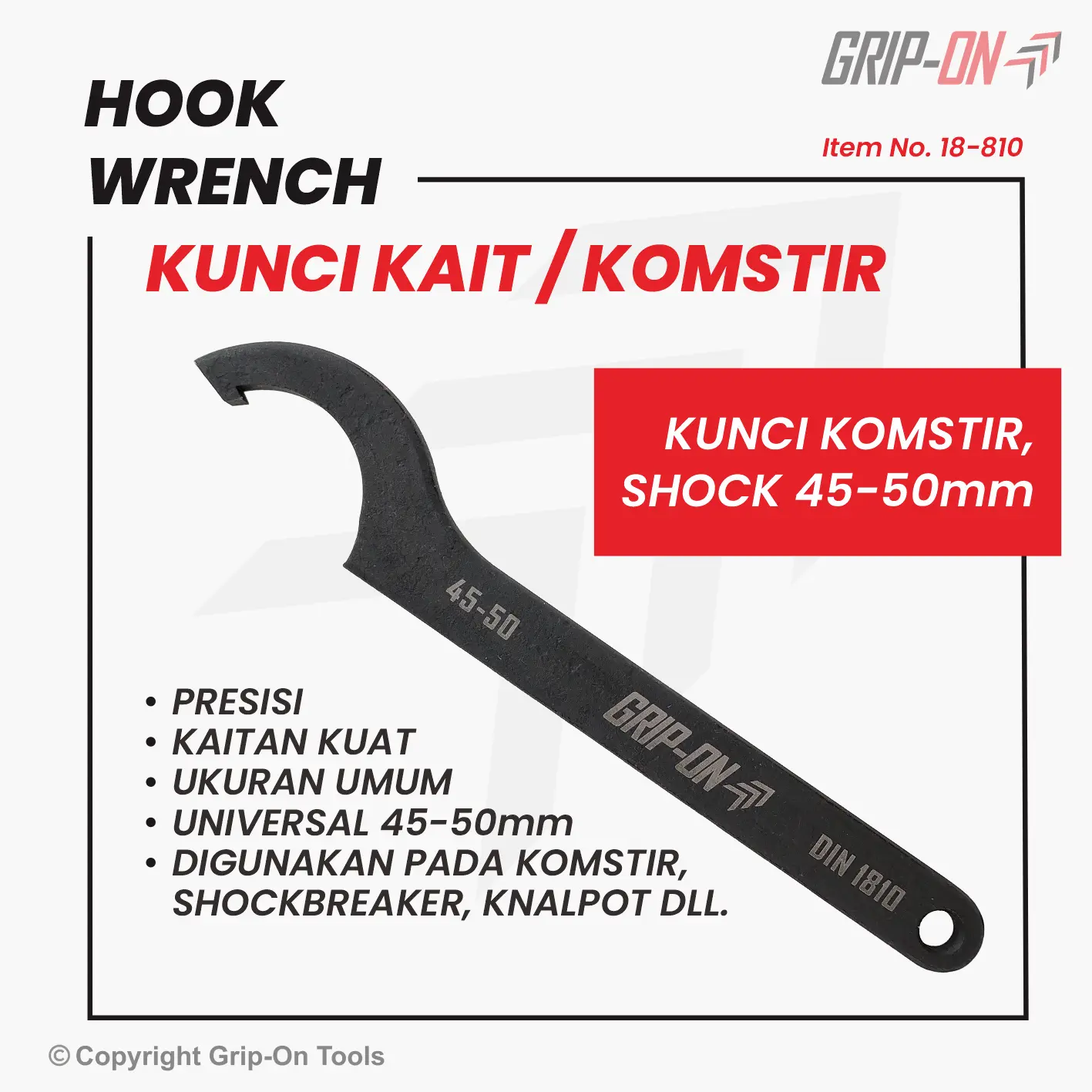 Grip-On Hook Wrench 45 - 50 Mm Kunci Komstir 45-50 Mm Kunci Kait 45-50Mm 18-810