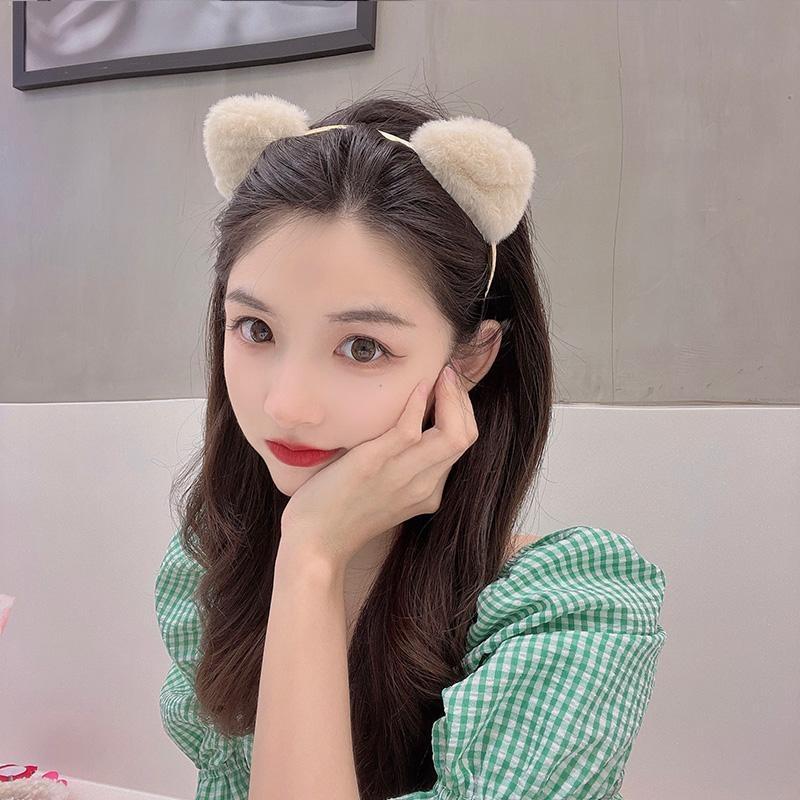 Product Introduction of Cute cat ears headband cute and sweet girl hair accessories wash face plush hair card headband simple and versatile 6