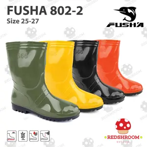 Sepatu Boot Pendek FUSHA 802 Hitam Hijau Kuning Fleksibel Karet Nyaman Anti Slip Air Lokal Perairan Perkebunan
