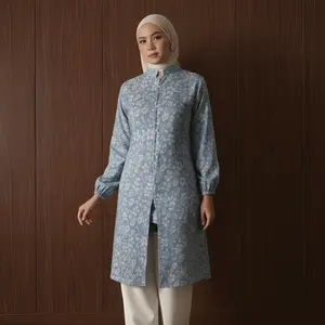 Tunik Raya Atasan Wanita Lebaran Terbaru Motif Bunga Embos Kebaya Modern Baju Kondangan