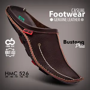 CBR SIX / Sepatu sandal pria / Model mule bustong / Bahan kulit sapi / Sol karet super lentur / Warna coklat / Sepaty kasual formal resmi santai / HMC 526 Shoes Selop
