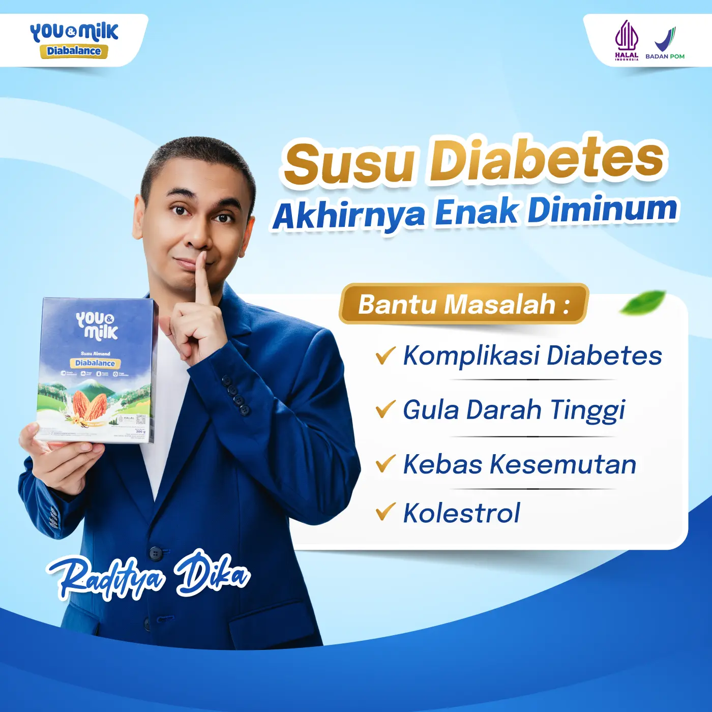 You&Milk Diabalance - Susu Almond Sehat Bantu Masalah Gula Darah Diabetes Kebas & Kesemutan Kaya Serat Tinggi Antioksidan Original