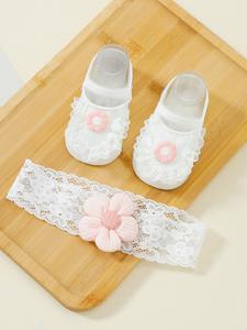 Conjunto de calcetines con borde de encaje y diadema con flores para bebé, calcetines antideslizantes con pegamento para recién nacidos, regalo perfecto para baby shower, ideal para celebraciones del primer mes