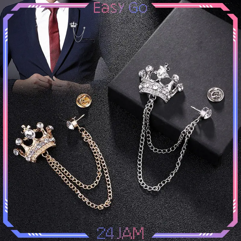 Pin Baju Rantai Desain Crown Bros Rantai Jas Pria Dan Wanita Lapel Pin Bros Jas Bross Jas Pria Bros Rantai Jas