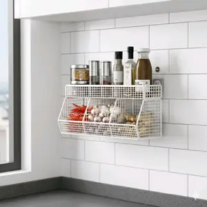 RAK SEKAT TRAFESIUM wadah penyimpanan bumbu dapur - Keranjang bumbu tempel bahana besi kokoh Dinding Minimalis 37x16x17 cm Anti Karat