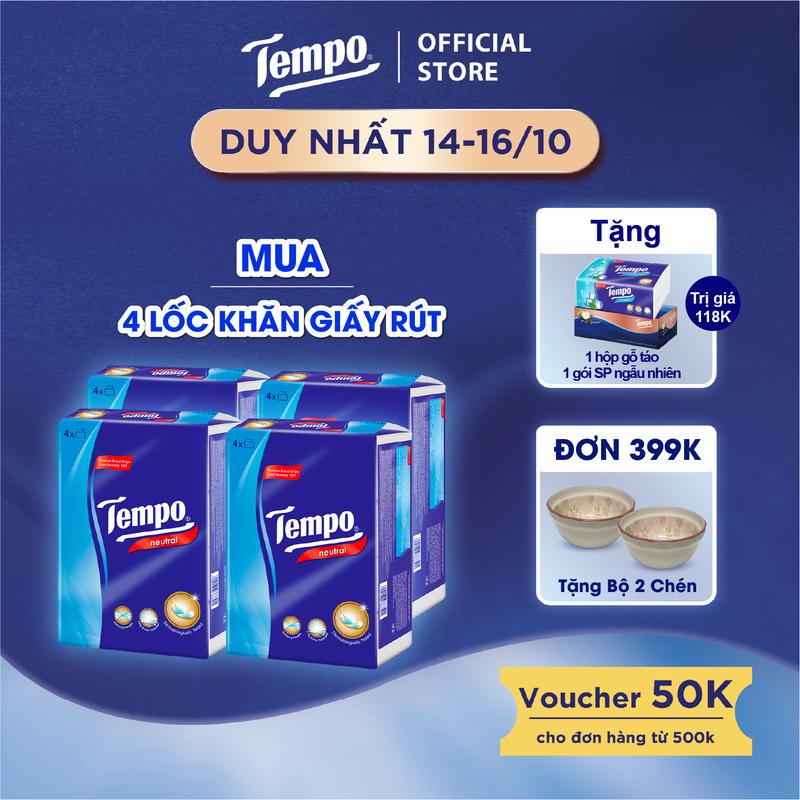 [MUA 4 LỐC GIẤY RÚT TẶNG 1 HỘP GIẤY RÚT GỖ TÁO] Khăn giấy rút cao cấp Tempo Softpack 4 Lớp Bền Dai, An Toàn Cho Da Thương Hiệu Đức