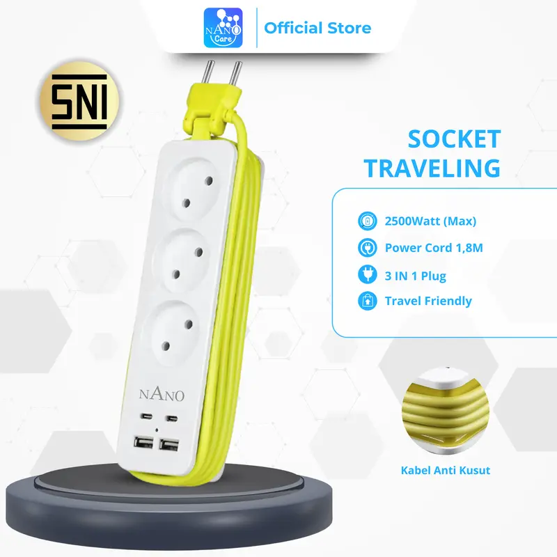 NANO Stop Kontak Traveling 3 Lubang 4 Port USB/ 3 Lubang 2 Port USB 2 Port Type C stop  kontak 0