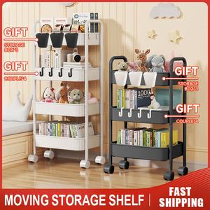3/4 Tier Multifunction Storage Trolley Organizer Cart Rack With Plastic Wheel Office Shelves Home Kitchen Racks Organizer Shelf Storage Rack Multicolor Room Steel