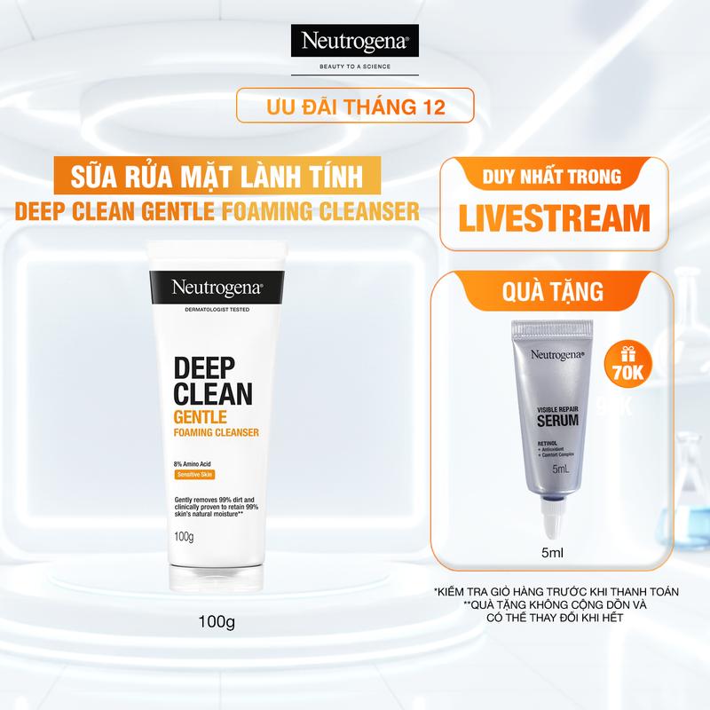 TOMSKINCARE Sữa rửa mặt Sạch Sâu Lành Tính Neutrogena Deep Clean Gentle Foaming Cleanser 100g - Cho da nhạy cảm | Skincare Nữ | Chăm sóc da