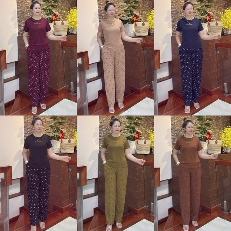 ĐỒ BỘ TRUNG NIÊN HD175T, ĐỒ BỘ TẶNG MẸ TẶNG BÀ CO GIÃN THOẢI MÁI ủ kem thun gân  đồ bộ cho mẹ 50 tuổi sang chảnh