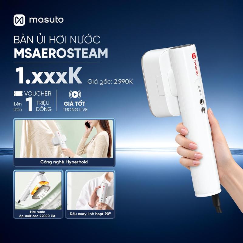 Bàn Ủi Hơi Nước Hút Vải Masuto MSAeroSteam công nghệ Hút giữ tự động thích hợp Cho Mọi Loại Vải, Bàn là Hơi Nước