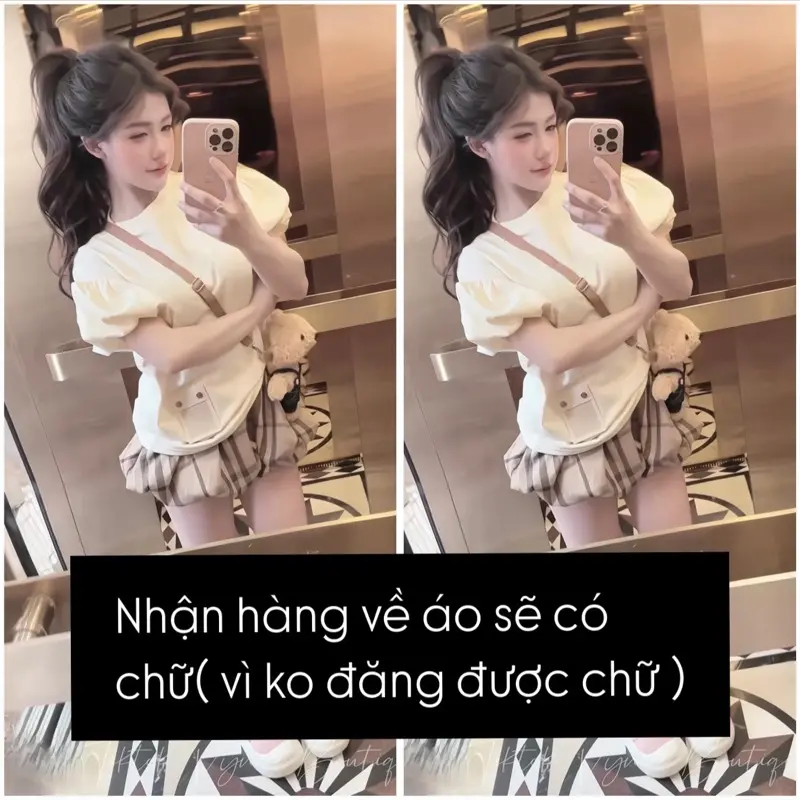 Set áo tay bồng in mix váy bồng chun 2 màu kem, đen hàng L1