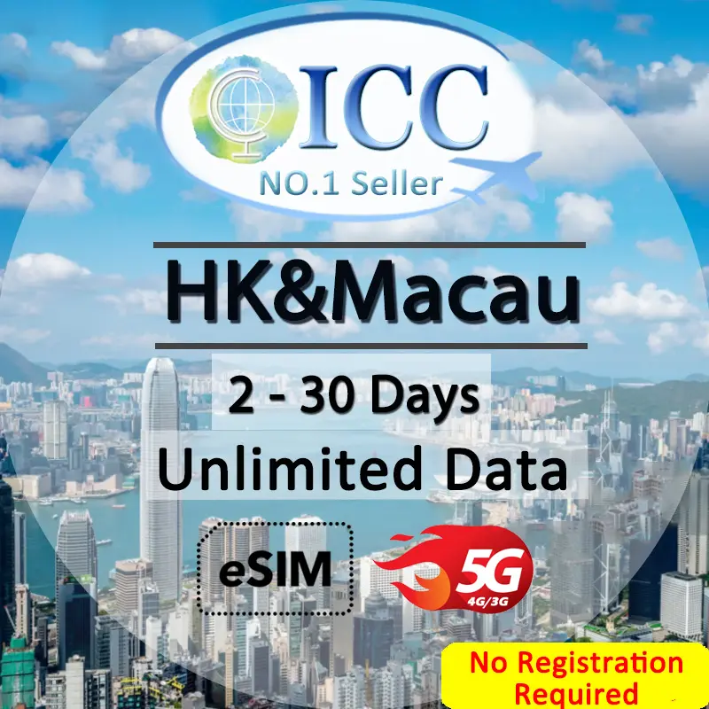 ICC Travel SIM- HongKong HK & Macau 2-30 Days Unlimited Data *No registration required*-Travel voucher