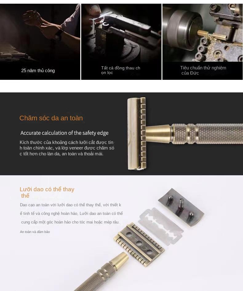 Product Introduction of 【Giới thiệu Shave Foam】Dao Cạo Bằng Tay, Chất Liệu Đồng Thau Dành Cho Nam Giới, Với Giá Đỡ Bằng Thép Không Gỉ 1