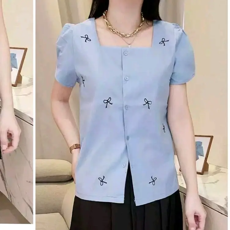 MC 2403 ATASAN LEHER KOTAK MOTIF PITA KANCING BAHAN COTTON POPLIN PREMIUM 4