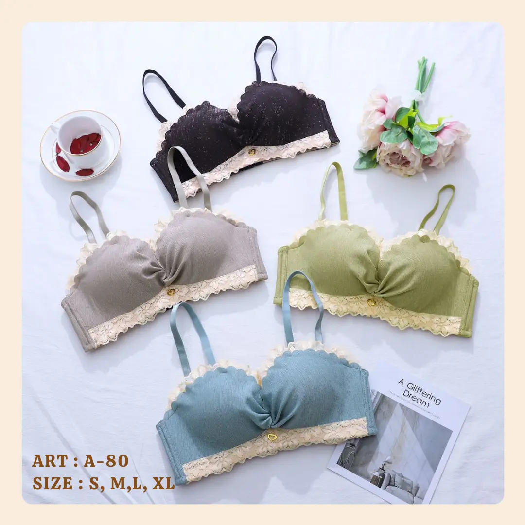 BRA IMPORT WANITA MOTIF RENDA KAIT 3 WARNA SOFT A80 Bh Lembut busa Tipis Nyaman dipakai
