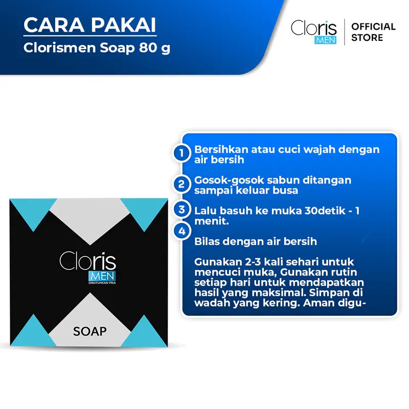 Clorismen Paket Hemat Cloris Men Soap 80g & Brightening Cream - Skincare Perawatan Wajah Pria Pembersih Muka Krim Pelembab Memutihkan Cerahkan Mengecilkan Pori-pori 3
