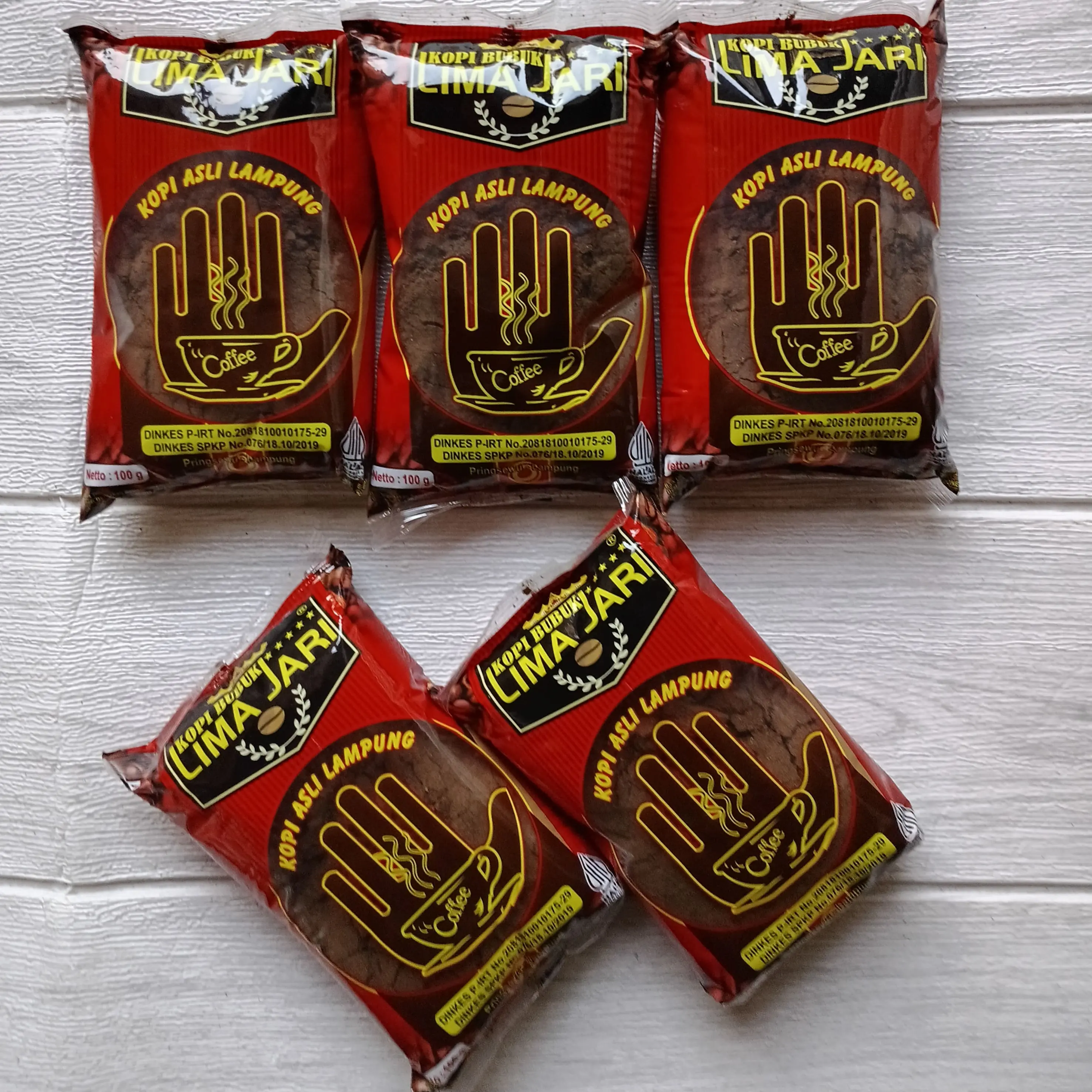 1 Kg Kopi Bubuk Lima Jari Kopi bubuk Robusta asli Lampung 200gr ( 5 bks ) Praktis Enak Tinggal Seduh