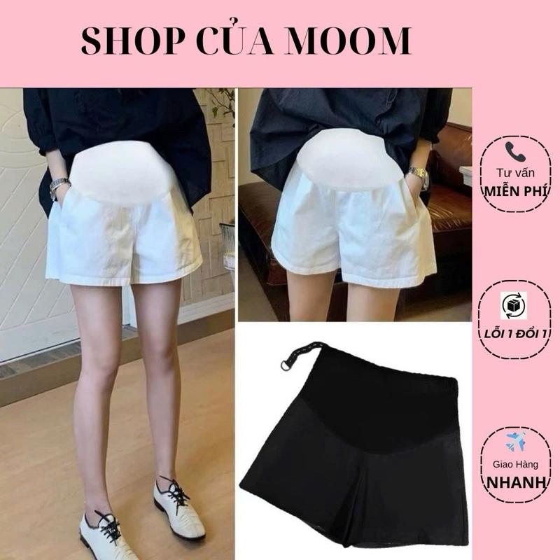   Nhà Moom  Quần Đùi Bầu Jean Kaki Ống Rộng  Quần Đùi Bầu Ống Rộng có chun chỉnh bụng 