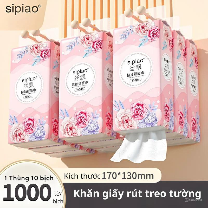   Deal Hời  Thùng 10 Bịch Giấy Treo Đa Năng SIPIAO Hoa Hồng Khăn Rút Treo Tường 4 Lớp mỗi bịch 1000 tờ làm từ bột tre mềm mại và dai  An toàn tiện lợi  - Top Gia Dụng Hà Đông Giấy Vệ Sinh 