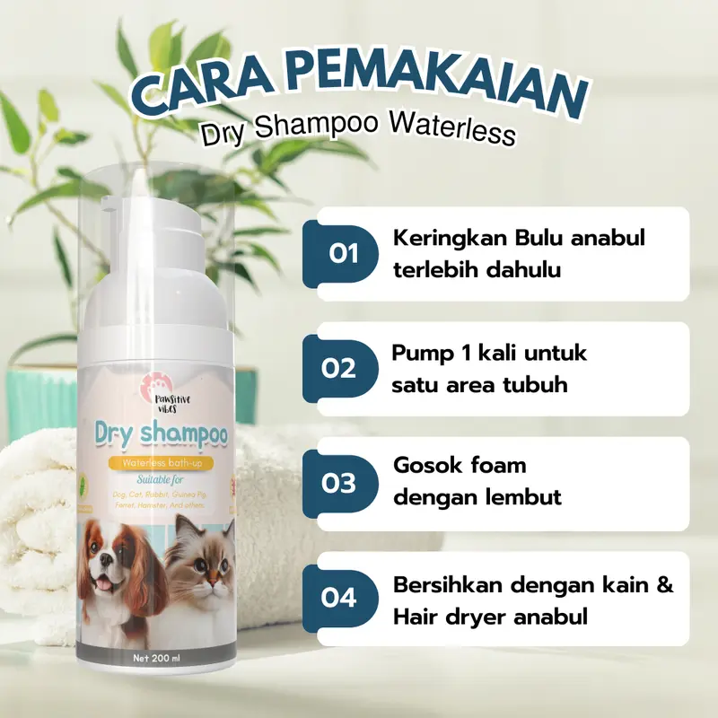 PET DRY SHAMPOO Anjing Kucing 200ml - Shampo Foam Tanpa Bilas - Shampo Kering Hewan Peliharaan 3