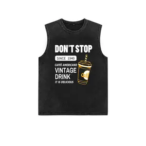 Kaos Tanpa Lengan Kasual Pria Katun Murni Eropa dan Amerika 2025, Dicuci, Distressed, dan Dicuci di Jalanan