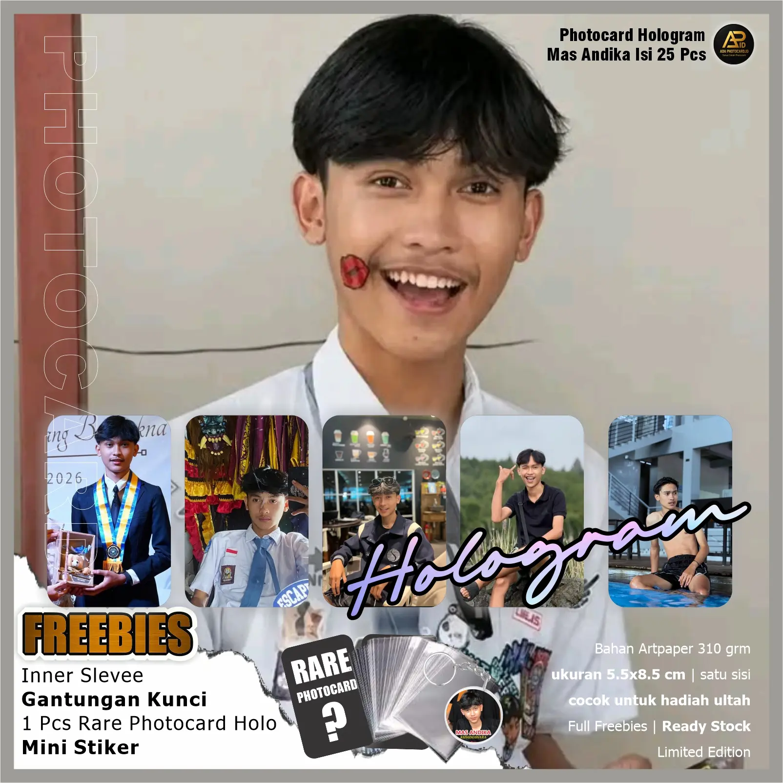 Photocard Hologram Mas Andika GSKY isi 25 Pcs Premium Fanmade | Bonus Ganci, Rare Card & Stiker | COD, Langsung kirim