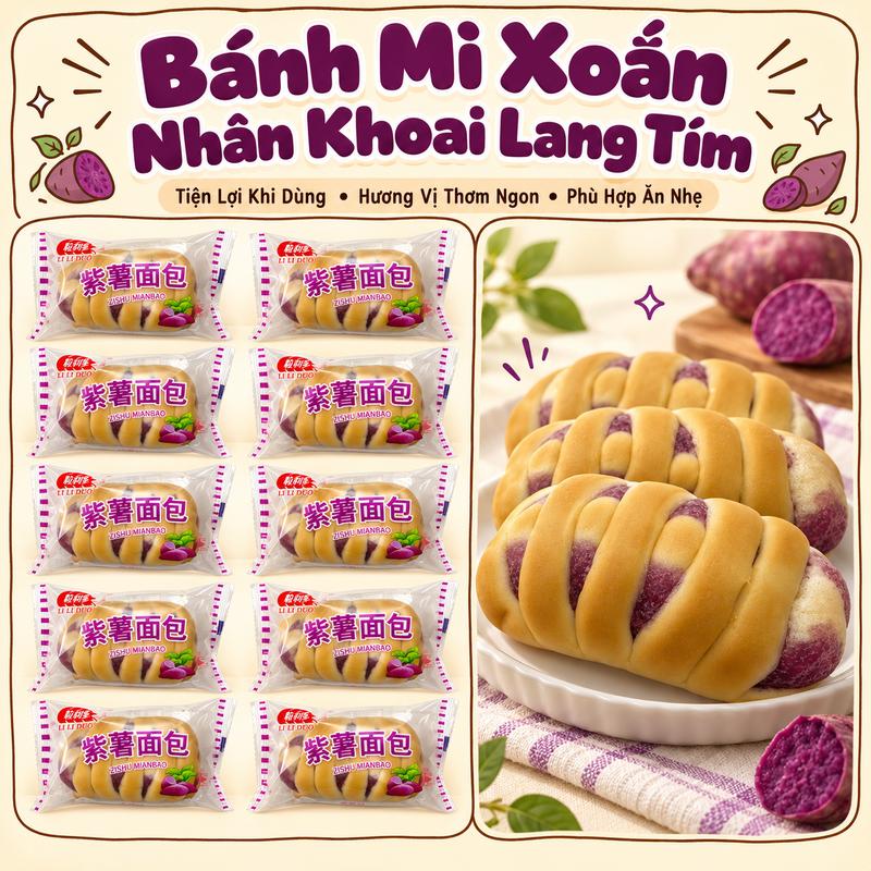 Bánh Mì Xoắn Nhân Khoai Lang Tím LILIDUO – 10 Cái, Đóng Gói Riêng Tiện Lợi