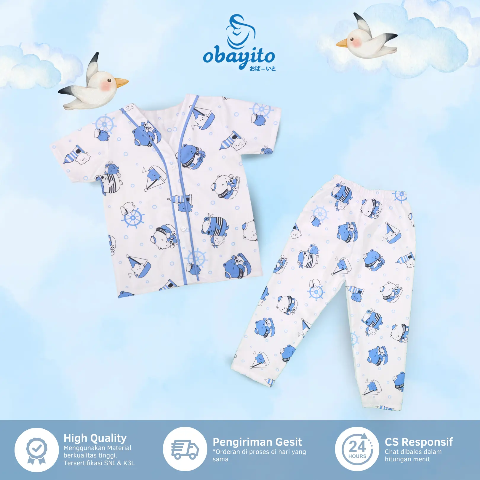Obayito Piyama Model Outline Anak/ Setelan Baju Tidur Lengan Pendek Bayi-Balita Set