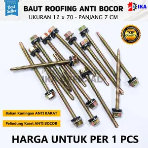 1 PCS / 1 Buah -  70mm Baut Sekrup Roofing / Baut Sekrup Baja Ringan Kuning 70 mm / 7cm *MURAH skrup ruping rufing canal c plafon seng plat baja atap besi alumunium plastik pvc fiberglass
