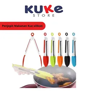 Penjepit Makanan Silicone + Stainless / Capitan Salad Buah Gorengan Kue Roti Bakpao Mie Anti Lengket / Pinset Alat Jepitan Makanan Plastik Tahan Panas Food Tongs Serbaguna