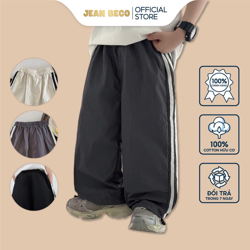 Quần gió unisex phối dọc JEANBECO quần jogger dây rút cho bé trai bé gái chất gió phối kẻ cao cấp QG03