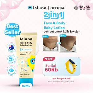 Loluna Face & Body Baby Lotion 80ml /Lotion Krim Muka dan Badan Bayi dan Anak /Krim untuk Newborn / 5x Ceramide / Melembapkan Kulit Wajah & Badan /  Perawatan Kulit Kering dan Sensitif Pelembap Bayi