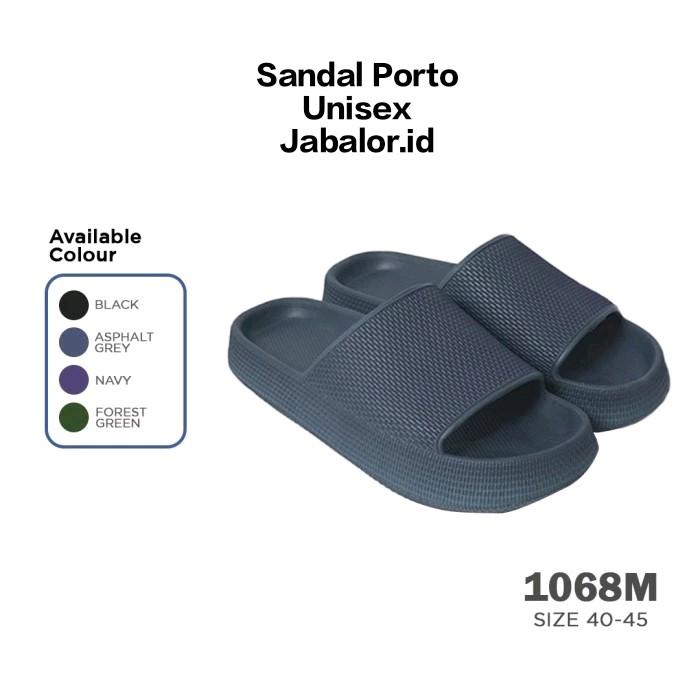 Spesial PROMO!!! Sandal Slip-On Porto 1068M - Sandal Unisex Anti Air, Anti Slip - Dengan Desain Simpel, Modern, Minimalis, Sporty - Sol Empuk Memberikan Kenyamanan, Rileks, Energy Untuk langkah kaki Anda Karet Pria Wanita Flat Shoes Kerja Sendal 1