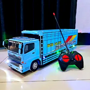 Mainan Anak RC Truk _Miniatur truk HINO Tronton biru Lampu RC