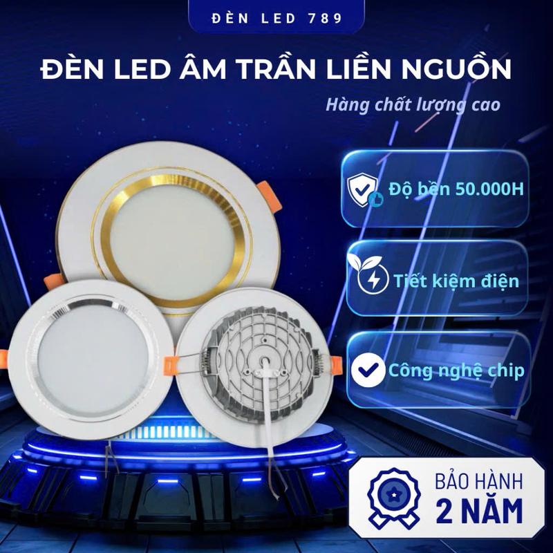 Đèn Âm Trần Downlight (LIỀN NGUỒN) | Đèn LED DOB Đế Đúc | 7W - Phi 90 | Ánh Sáng 3 Màu