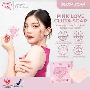 Ohmyskin! Pink Love Gluta Soap Membantu Mencerahkan| Mengurangi Kulit Belang Hitam | Mencegah Penuaan Dini | Sabun Mandi Alpha Arbutin Niacinamide Pencerah Perawatan
