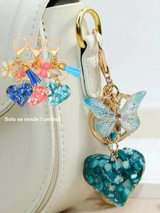 Llavero en Forma de Corazón con Decoración de Mariposa y Borla, Dije para Bolsa Lindo para Mujeres y Niñas, Llavero Exquisito y Moderno Comodín para Regalo de Cumpleaños