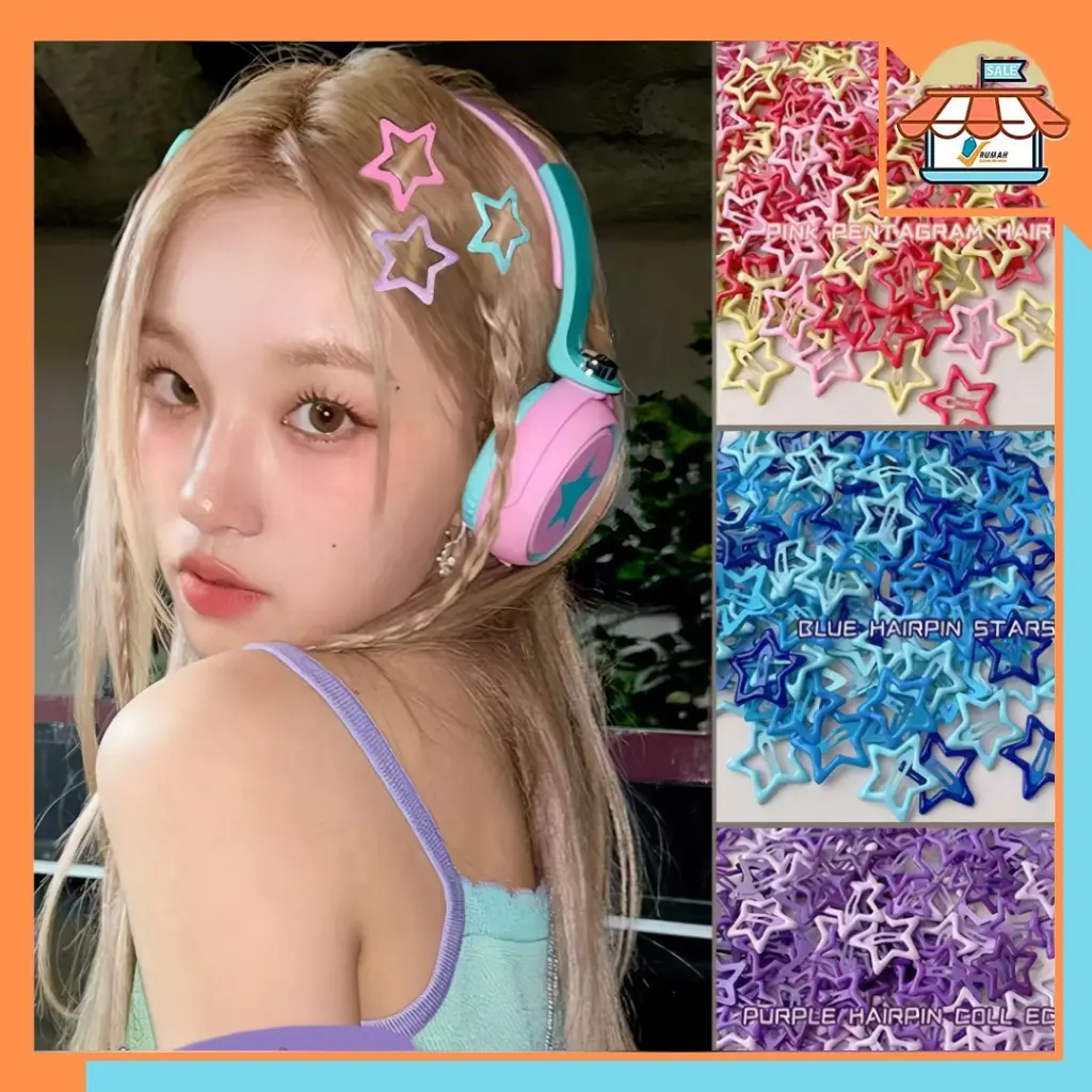 RSB JR504 Stars Jepit Rambut Bentuk Bintang Pentagram Warna Permen Untuk Anak Perempuan