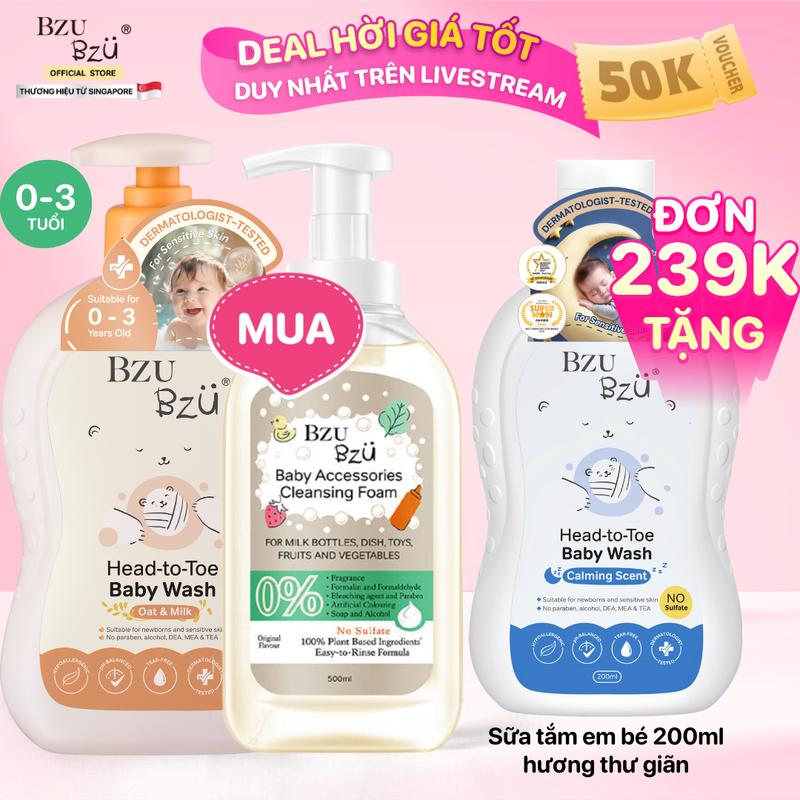  Combo Sữa tắm gội toàn thân em bé 600ml & Nước rửa bình sữa em bé 500ml BZU BZU 